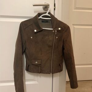 Aritzia Talula Brown faux Suede Moto Jacket